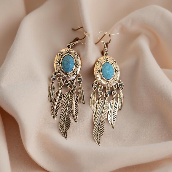 Feathered Turquoise Earrings - Picture 3 of 3